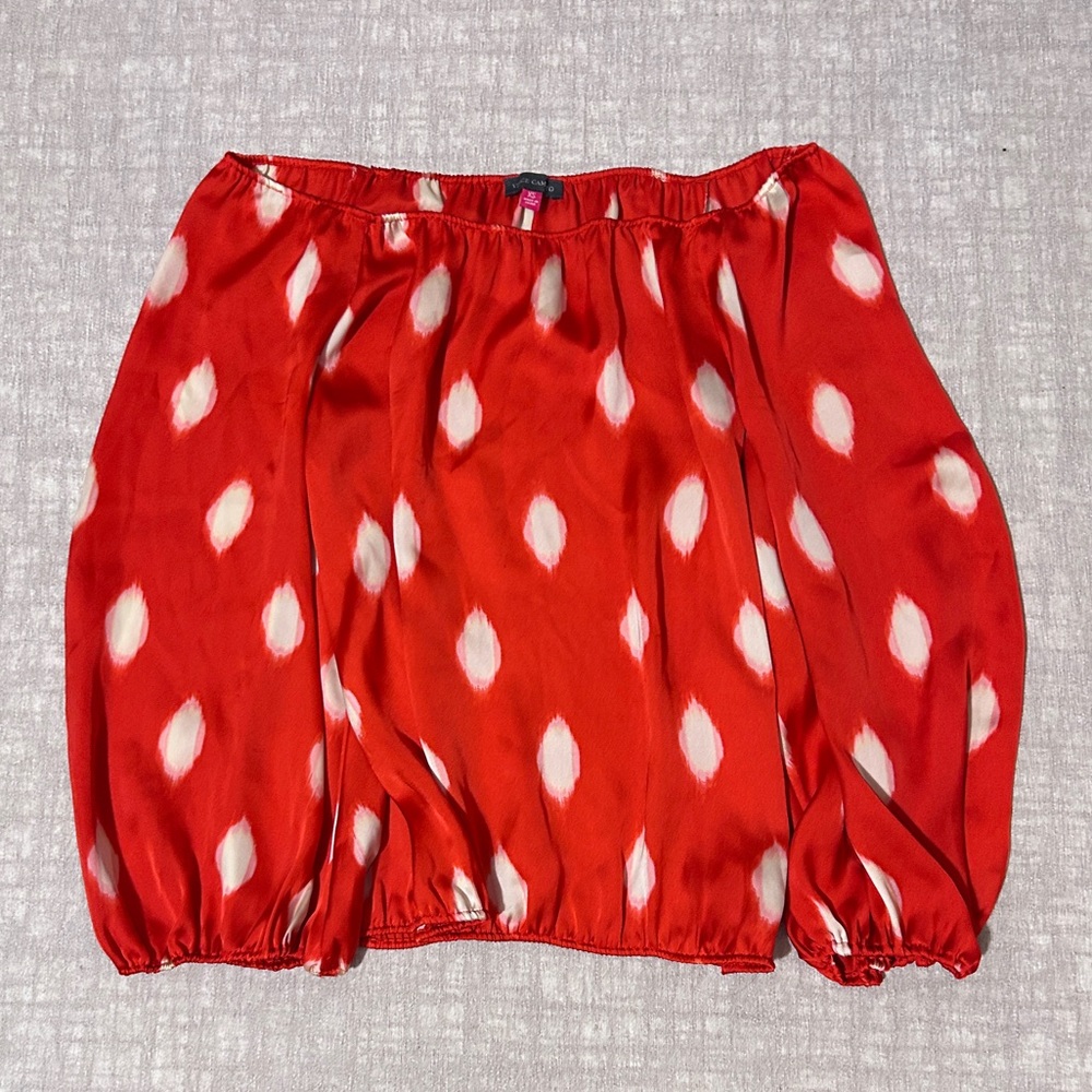 Vince Camuto Red Cream Dot Long Sleeve Off the Shoulder Blouse in Size XS